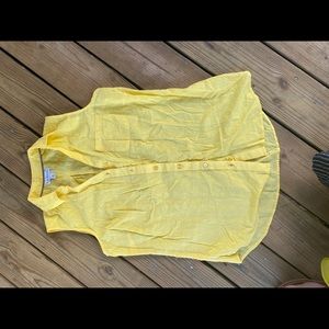 💯 Cotton sleeveless yellow shirt 👕 with embroidery on it